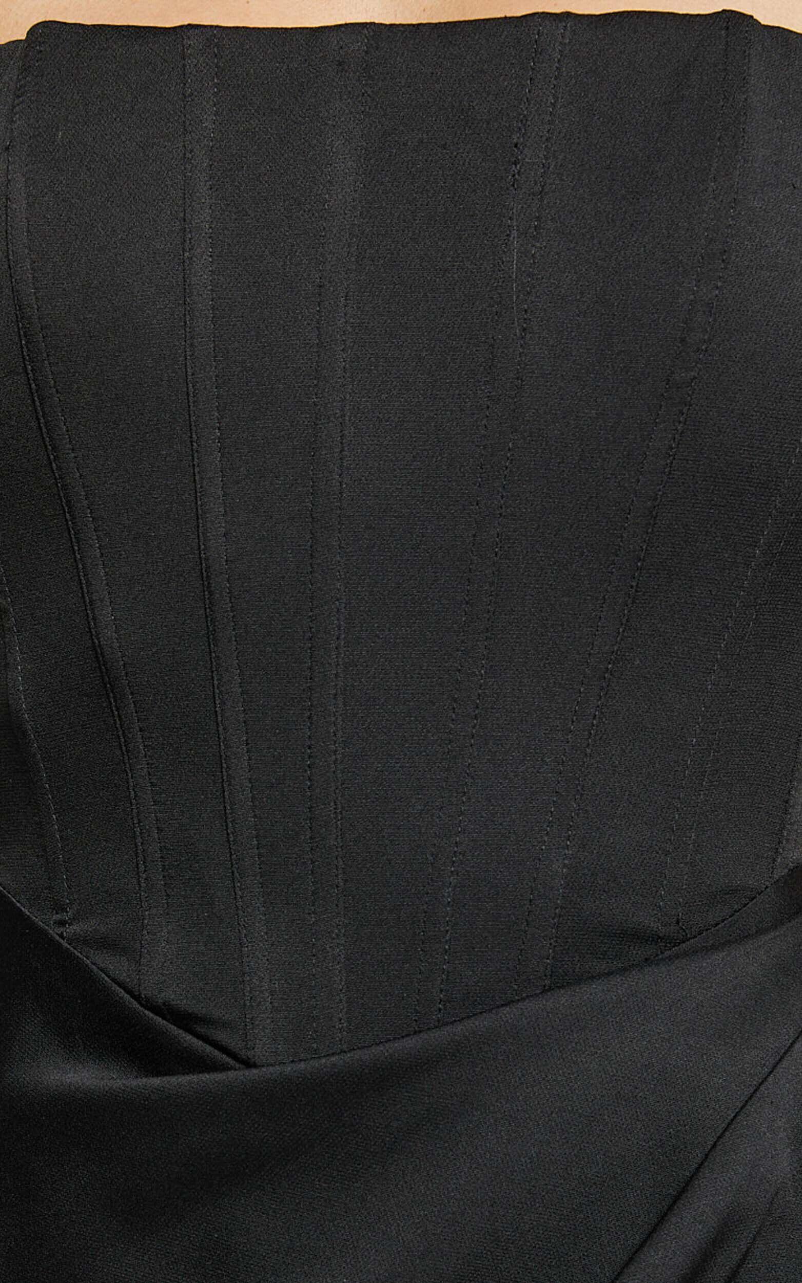 Avery Midi Dress - Strapless Draped Side Split Dress in Black Product Image