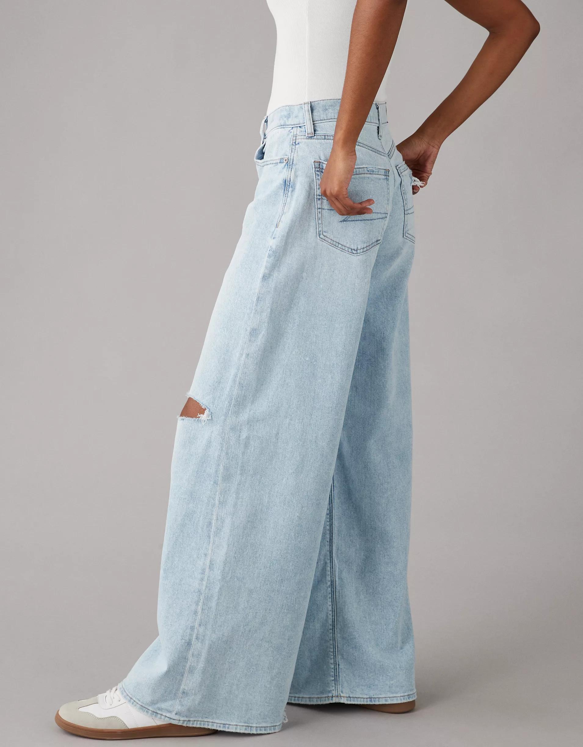 AE Dreamy Drape Stretch Ripped Baggy Ultra Wide-Leg Super High-Waisted Jean Product Image