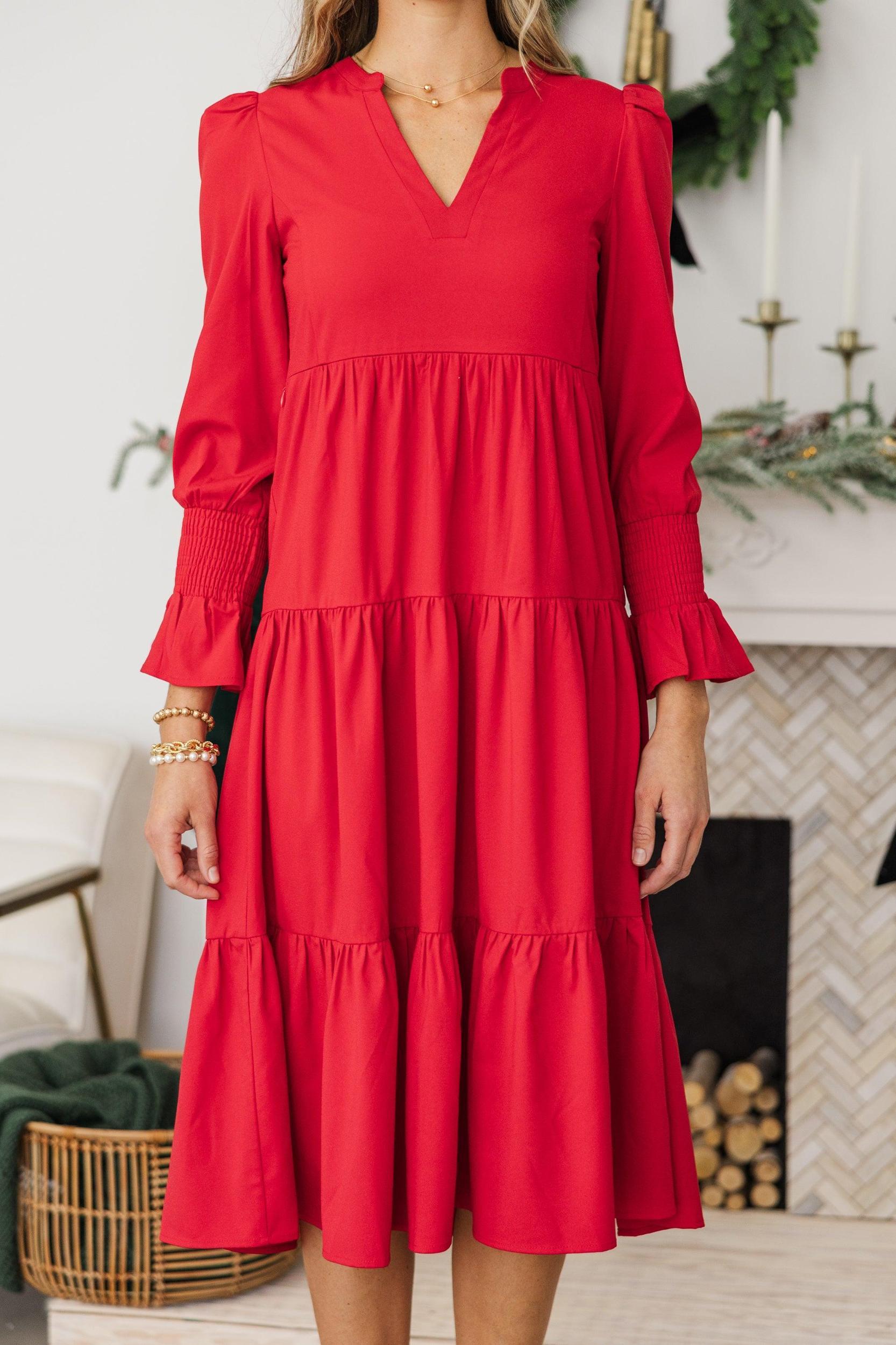 NURSING COLLECTION: What A Surprise Red Tiered Midi Dress Female Product Image