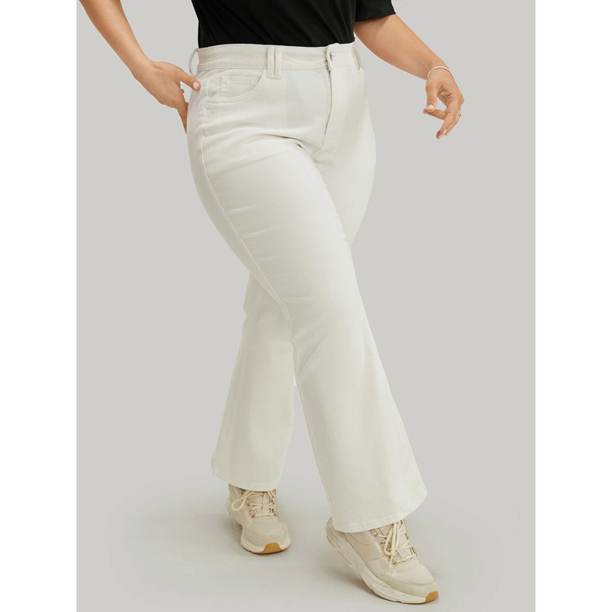 Plus Size Slightly Stretchy High Rise White Wash Bootcut Jeans Women Ivory Casual Plain Pocket Low stretch Pocket Jeans BloomChic 10/M Product Image