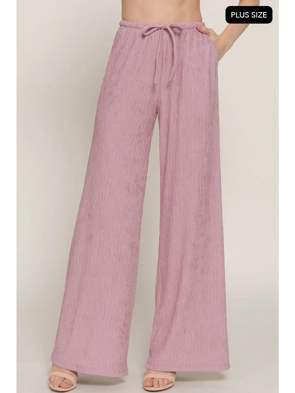 Women's Pink Drawstring Crinkle Long Pants Product Image