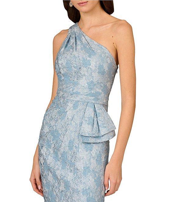 Aidan Mattox Stretch Jacquard One Shoulder Neck Sleeveless Bow Waist Column Dress Product Image