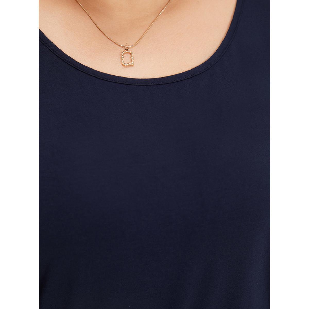 Plus Size Plain Mesh Patchwork Lantern Sleeve Crew Neck Bodysuit Women Blue Plain Elastic cuffs Bodysuits BloomChic 30/6X Product Image