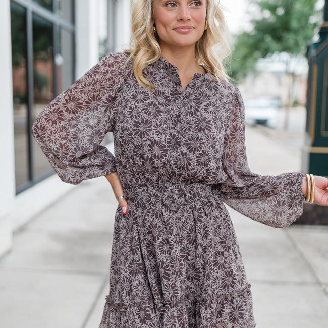 Love You True Brown Floral Print Collared Dress FINAL SALE Product Image