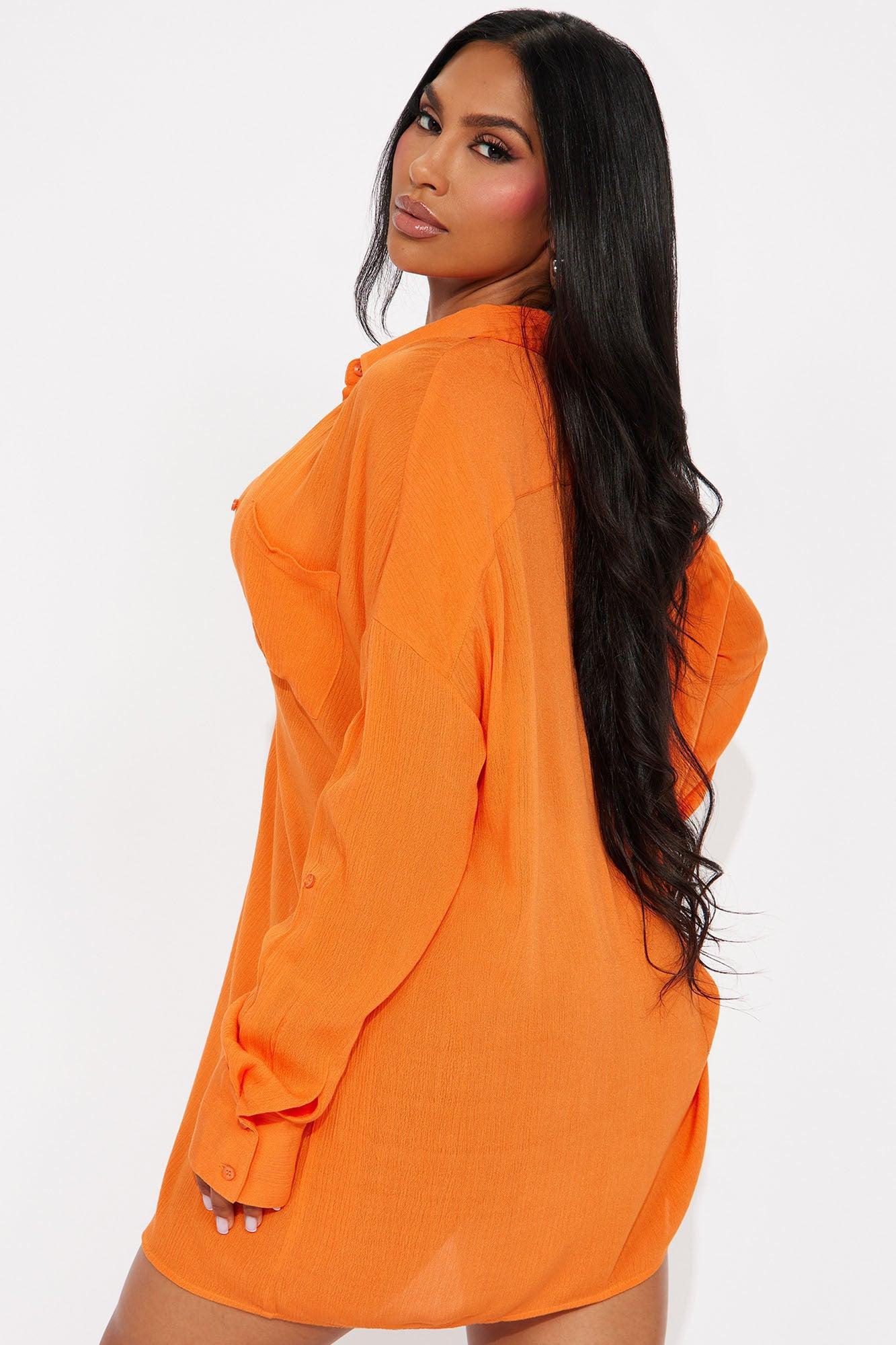 Breezy Nights Linen Pocket Cover Up Shirt - Orange Product Image