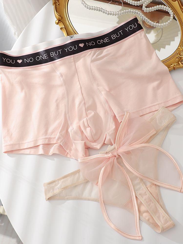 Couple Matching Set: Plain Boxer Brief + Bow Thong Product Image