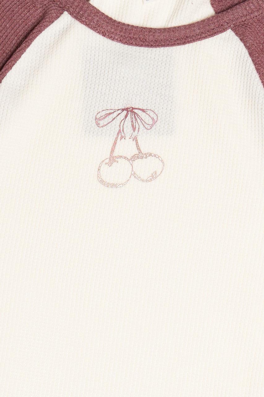 Cherry Waffle Weave Long Sleeve Baseball Tee Product Image