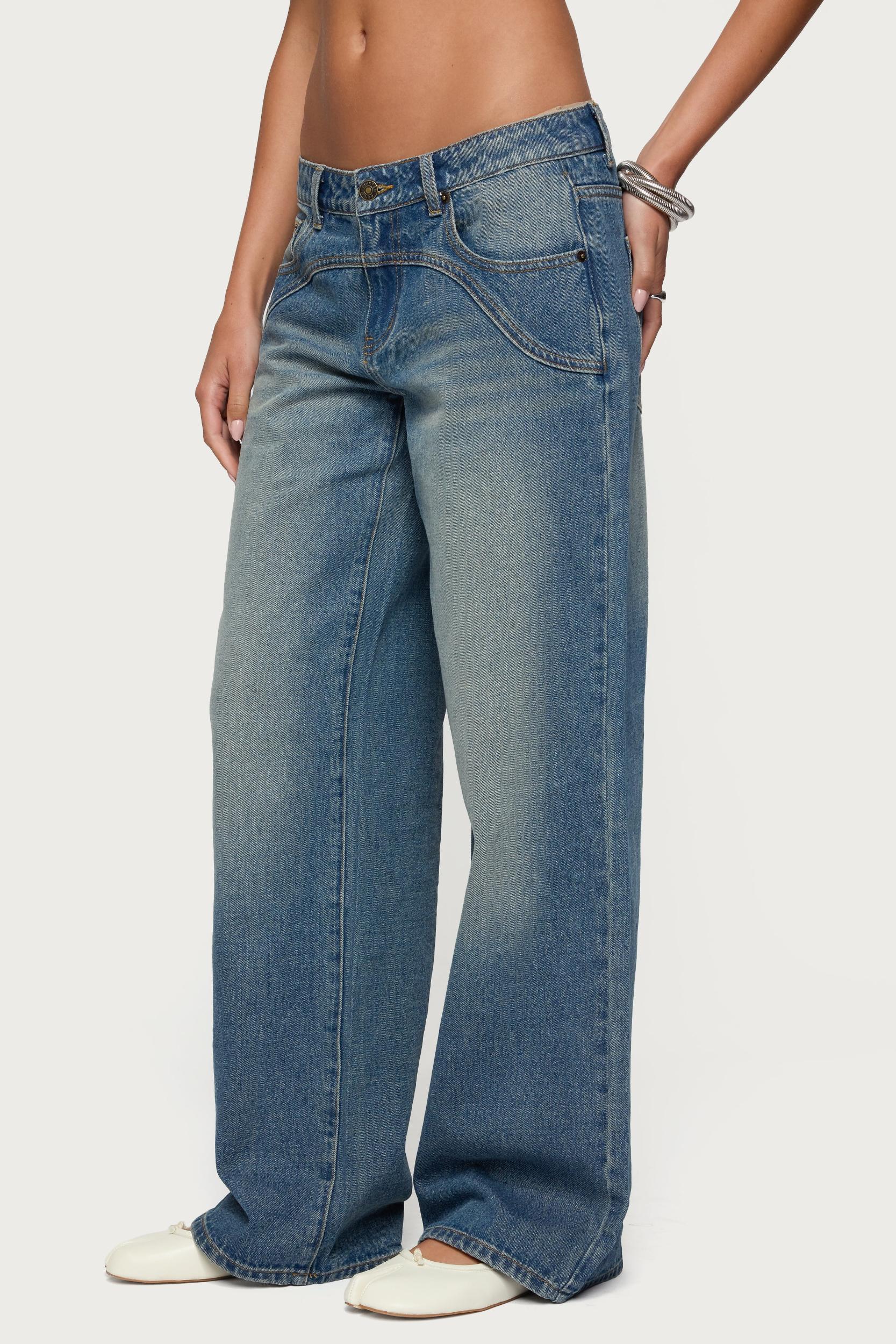 Ronny Curved Stitch Low Rise Jeans Product Image
