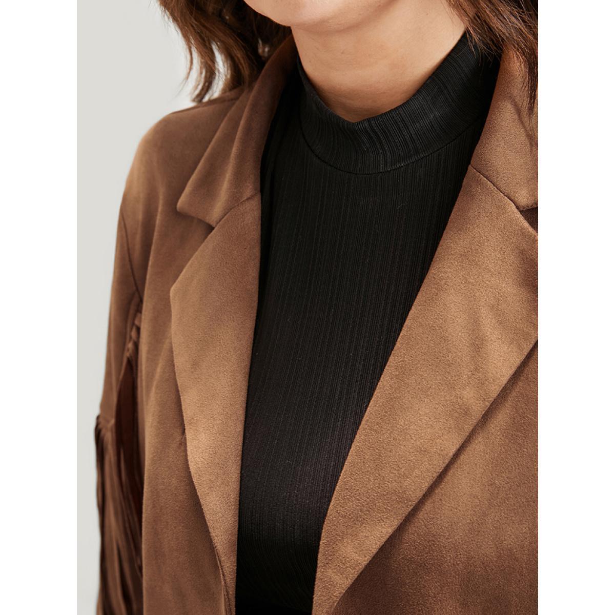 Plus Size Solid Fringe Trim Open Front Coat Women Bronze Party Tassels Ladies Going out Winter Coats BloomChic 18-20/2X Product Image