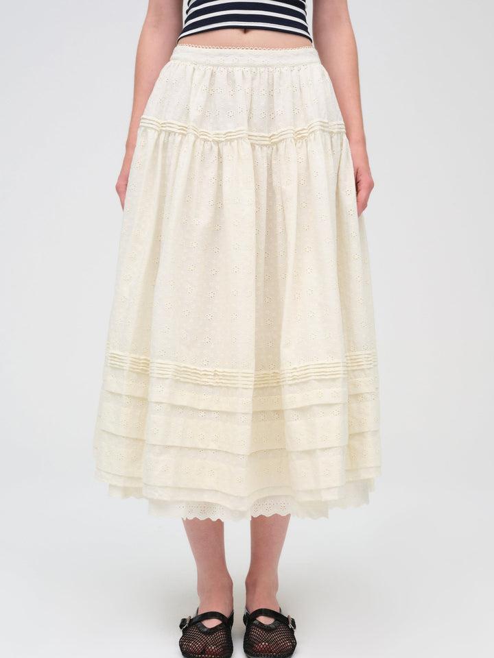 Eyelet Midi Skirt — White Product Image