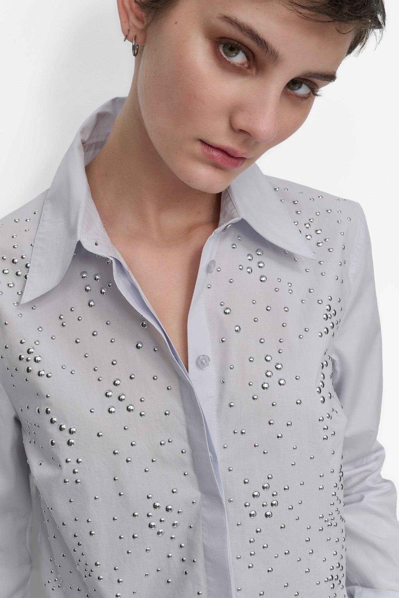 LONG SLEEVE POPLIN TOP WITH DOME STUDS Product Image