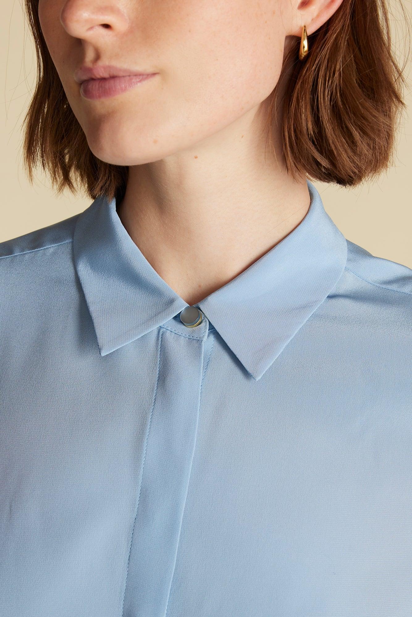Bixby Washable Silk Blouse - Sky Blue Product Image