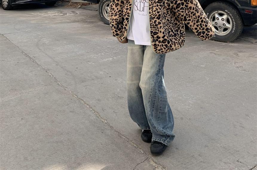 Two-Way Leopard Fleece Jacket Product Image