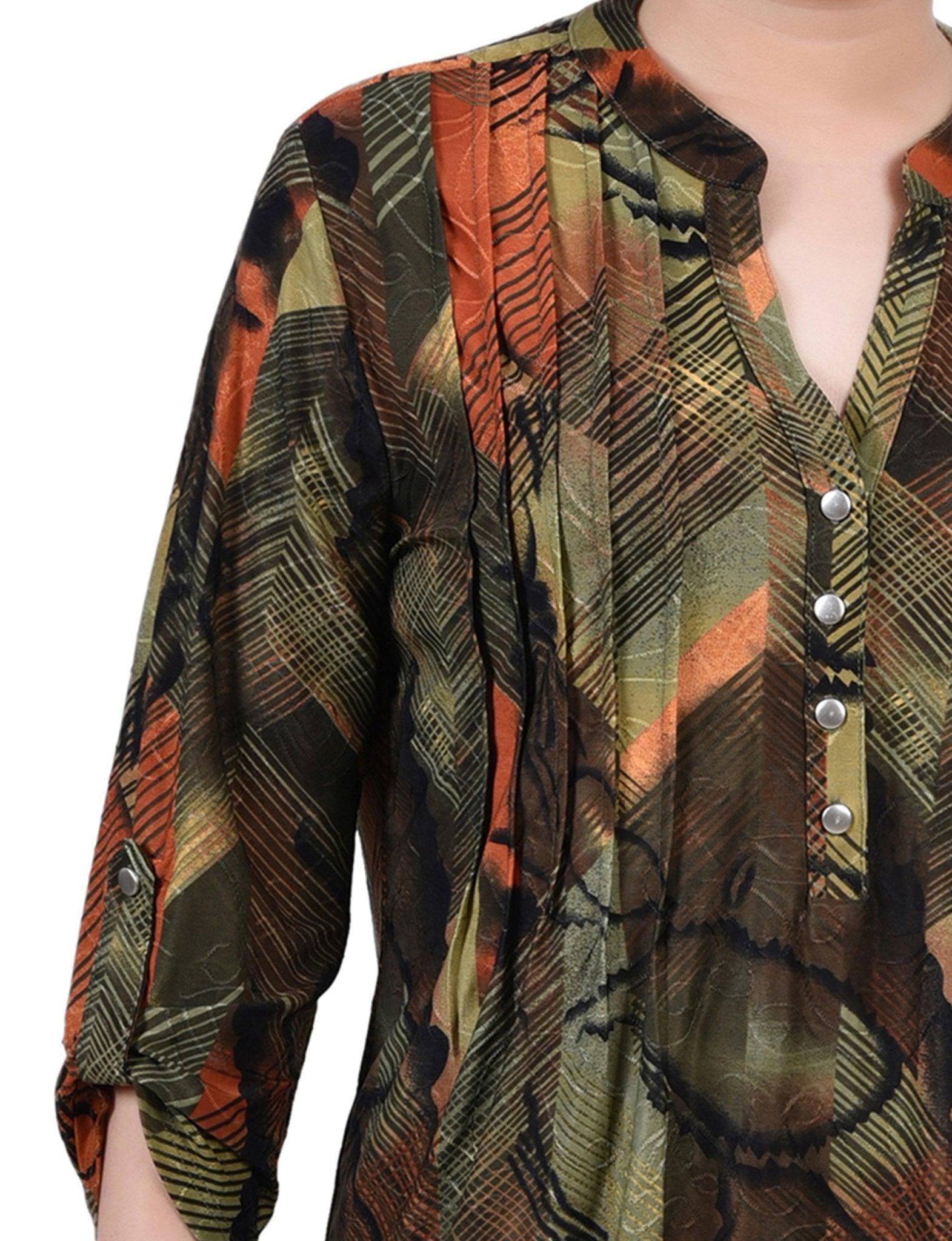 Olive Gilia 3/4 Sleeve Roll Tab Y Neck Top - Petite Product Image