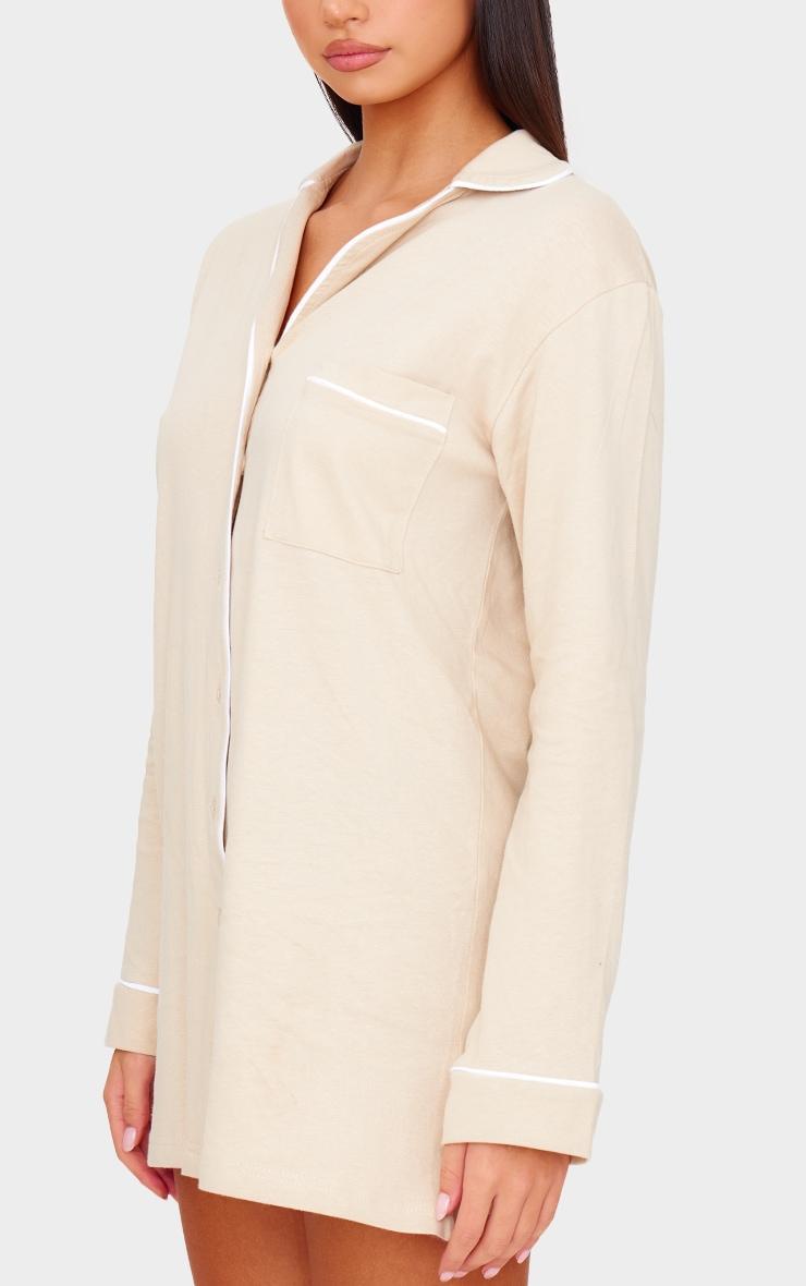 Sand Piping Jersey Detail Long Sleeve Nightdress Product Image