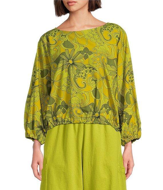 Bryn Walker Organic Cotton Poplin Gianna Floral Round Neck Long Sleeve Shirt Product Image