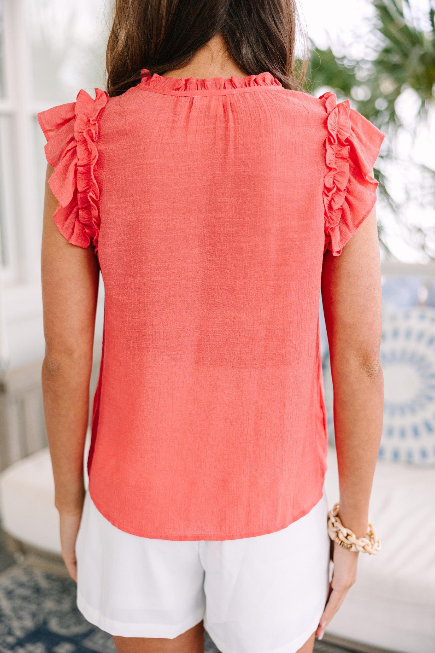 More Than You Know Coral Orange Ruffled Tank Female Product Image