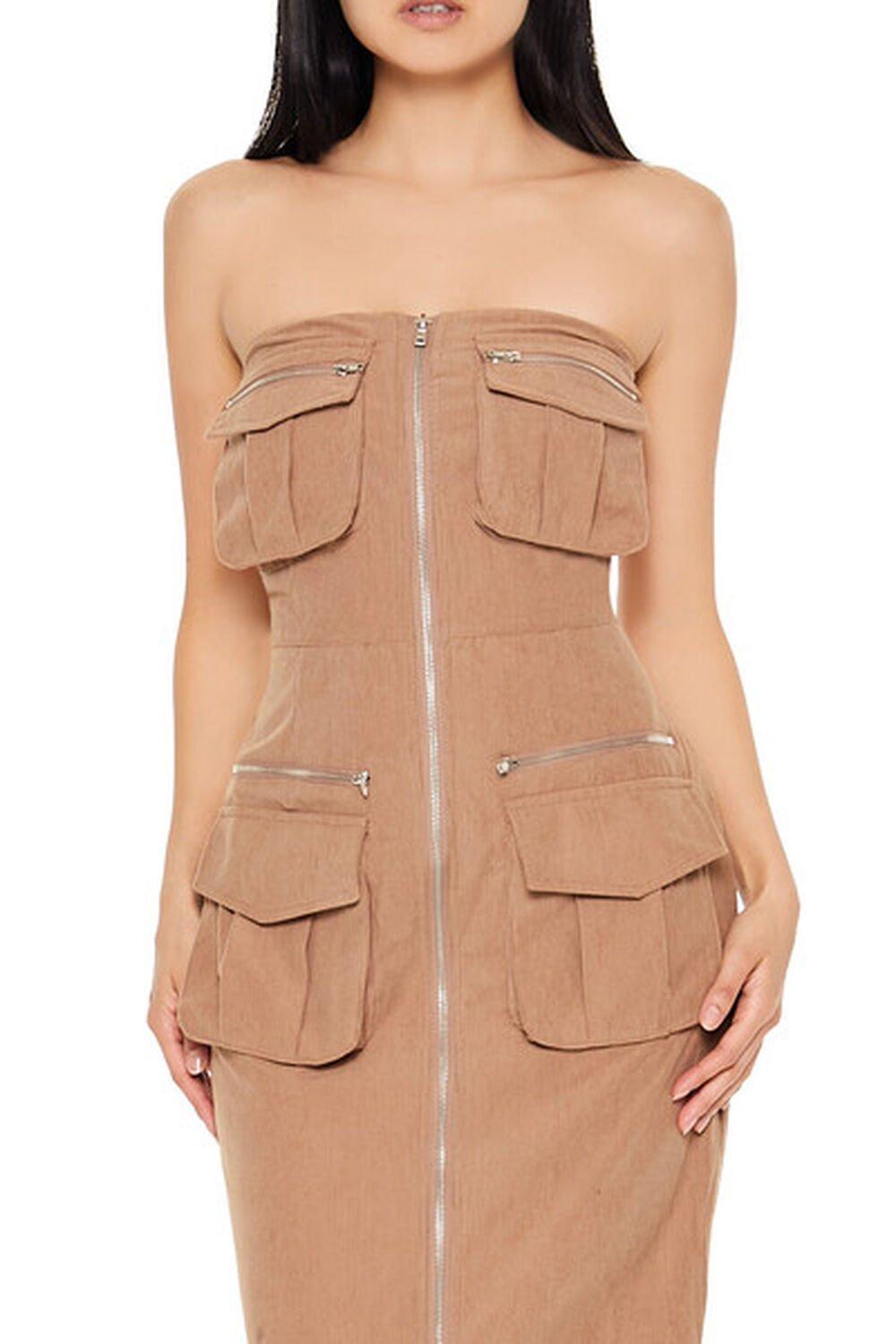 Strapless Zip-Up Cargo Midi Dress | Forever 21 Product Image