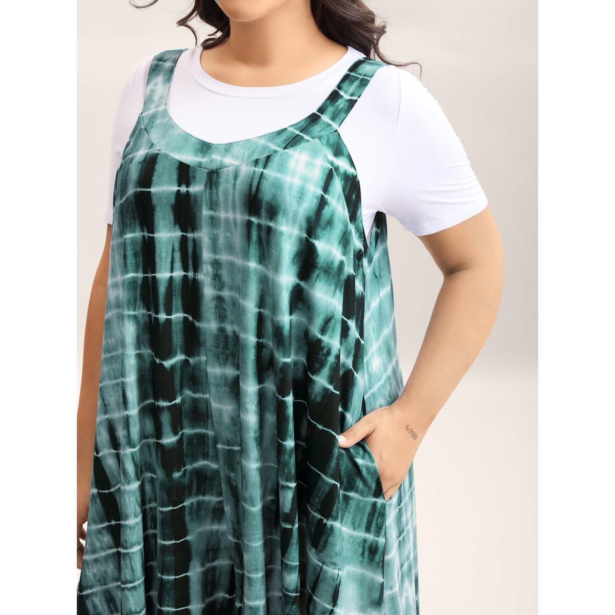 Plus Size Malachitegreen Supersoft Tie-Dye Backless Jumpsuit Women Sleeveless Round Neck Everyday-Casual Loose Jumpsuits BloomChic 22-24/3X Product Image