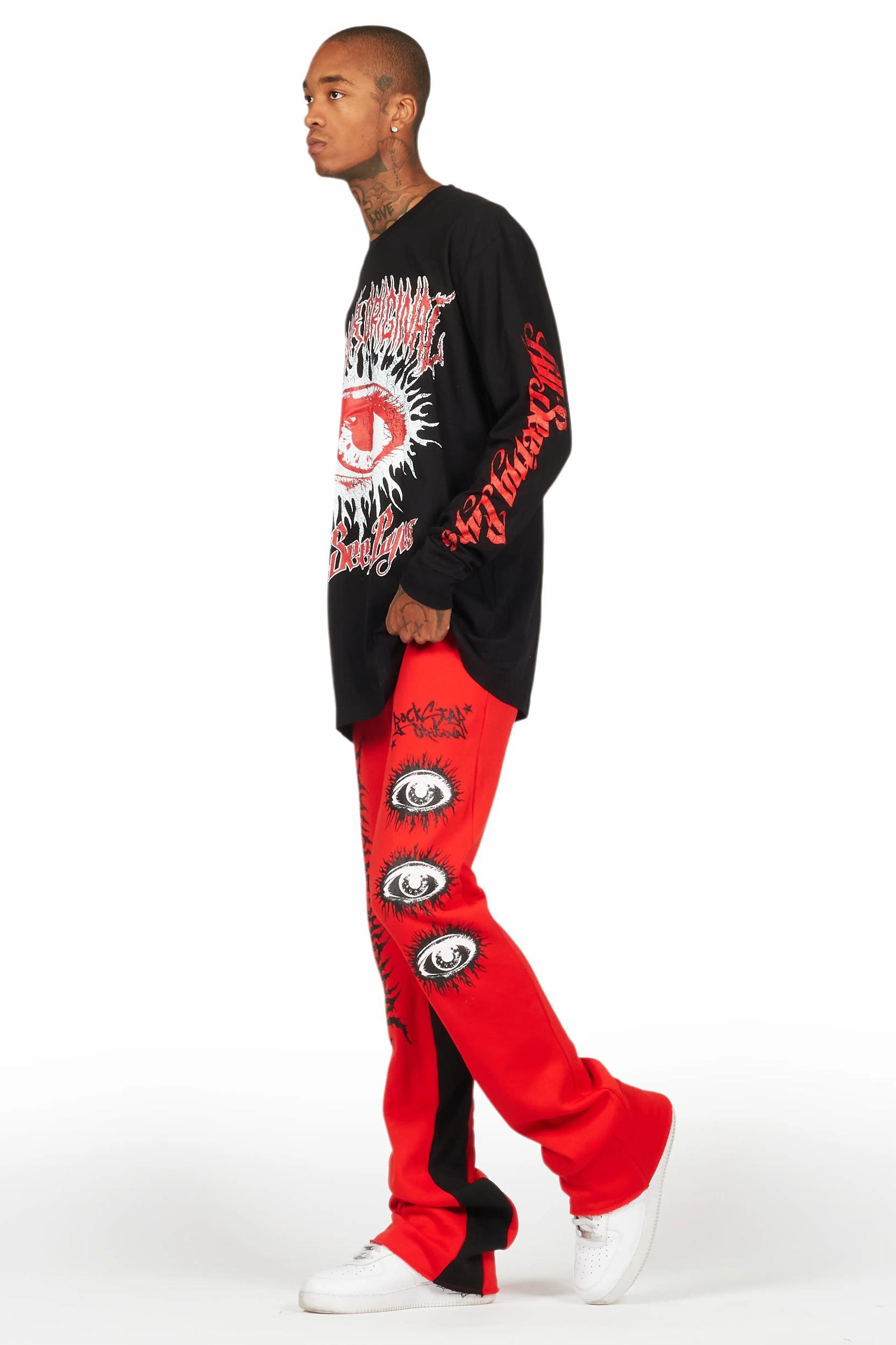 All Seeing Eyes Red/Black Long Sleeve T-Shirt/Baggy Pant Set Male Product Image
