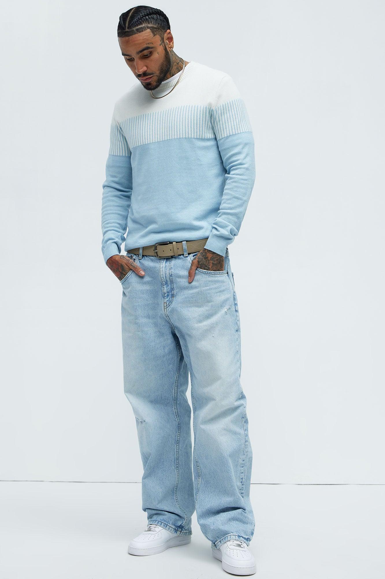 Don't Cross The Line Crewneck Sweater - Blue/combo Product Image