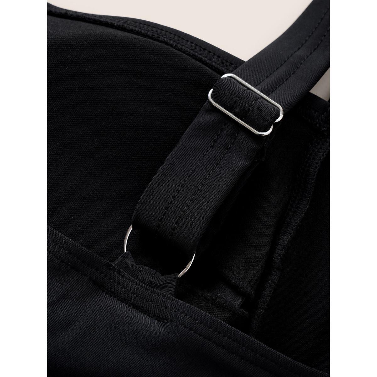 Plus Size Solid Crossover Square Neck Adjustable Straps Swim Top Women's Swimwear Black Beach Twist High stretch Skinny Square Neck Curve Swim Tops BloomChic 10/M Product Image