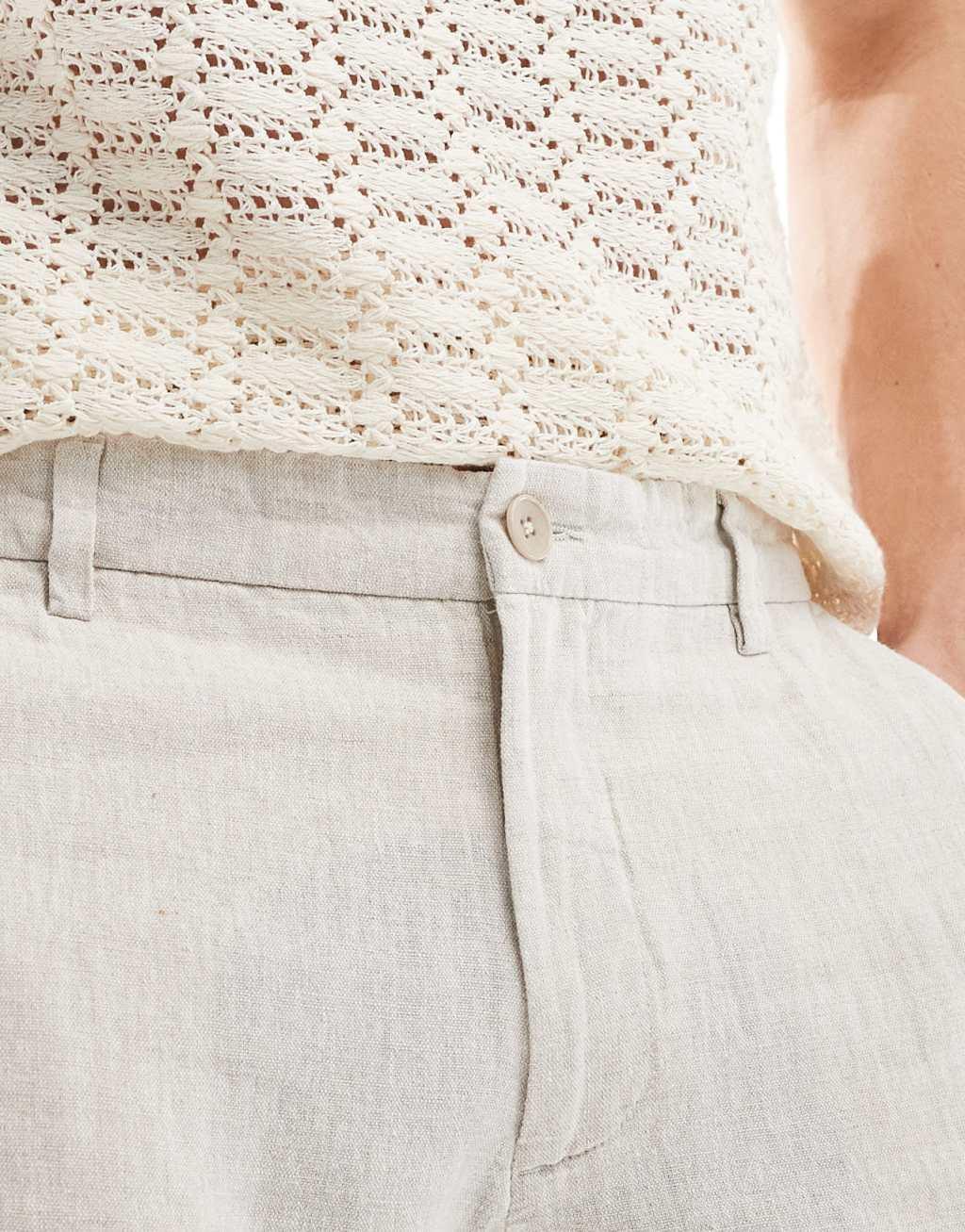 Selected Homme slim fit linen mix suit pants in beige Product Image