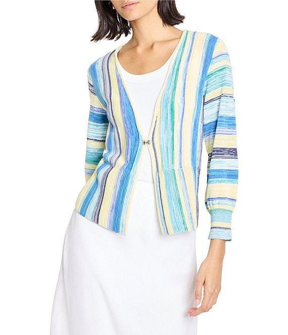 NIC + ZOE Coast Crush Stripe V-Neck Bracelet Sleeve Cardigan Product Image