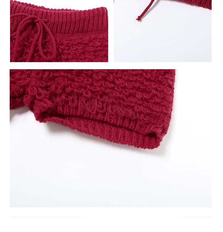 V-Neck Plain Cropped Cardigan / Drawstring Waist Knit Hot Pants Product Image