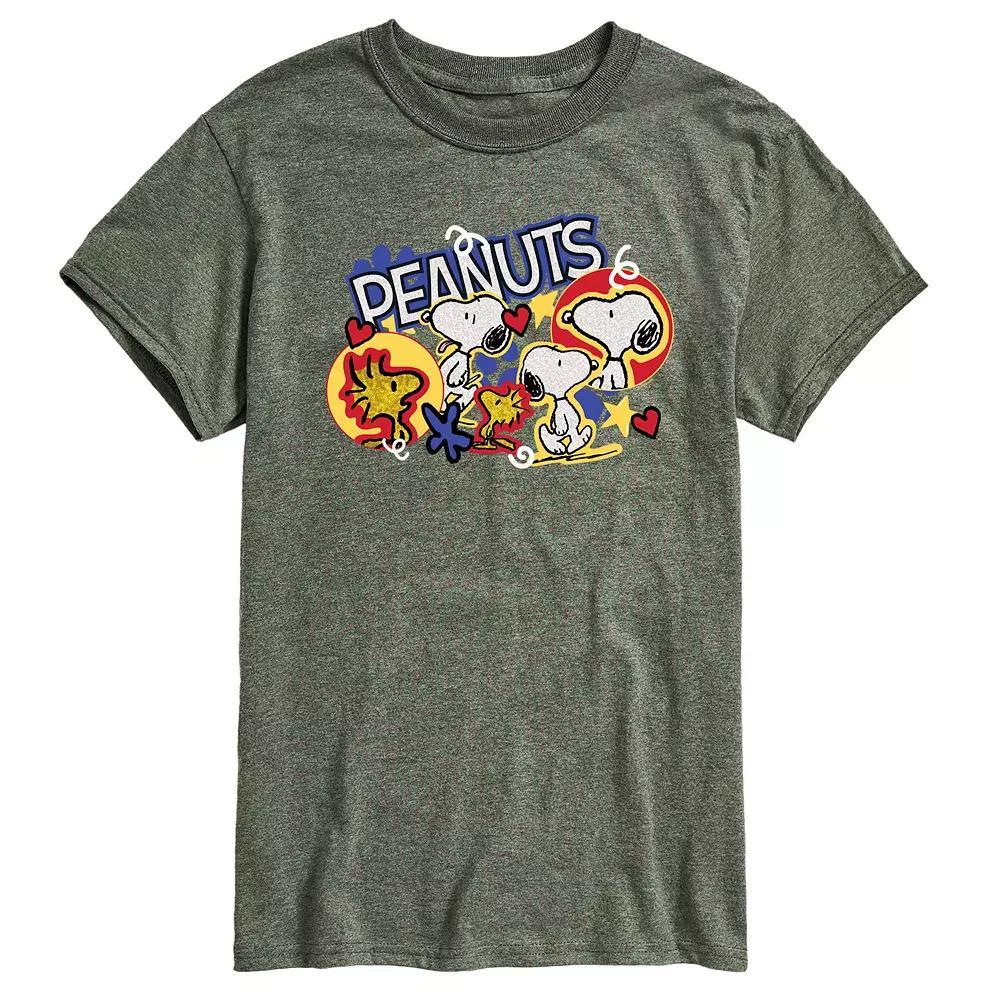 Mens Peanuts Snoopy Woodstock Graphic Tee Grey Green Product Image
