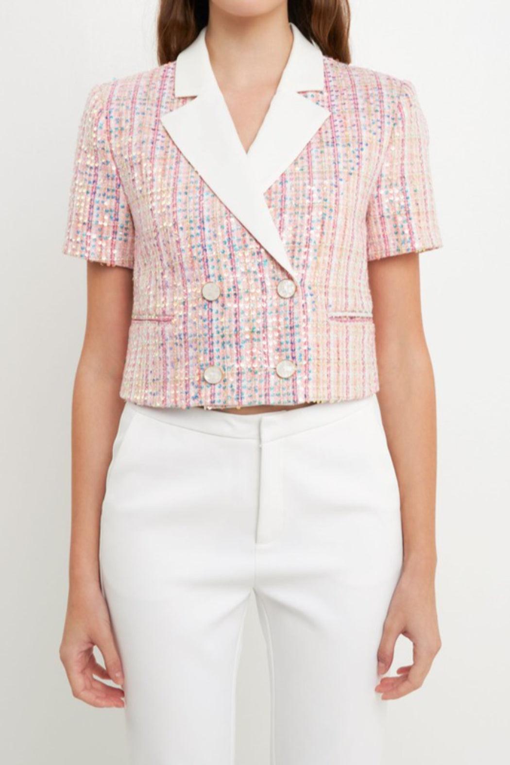 Sequin Tweed Blazer Top Product Image