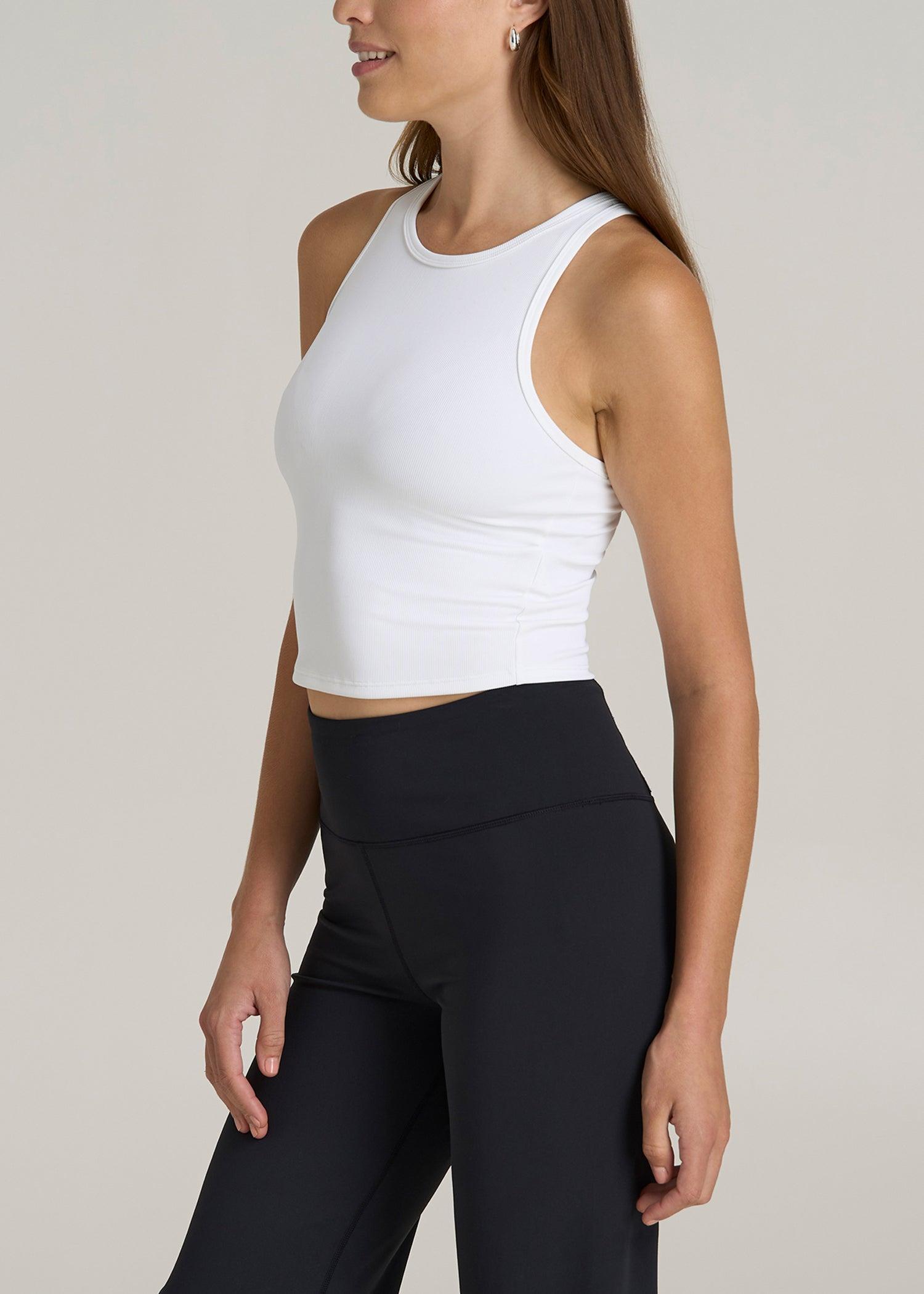 Cropped Ribbed Tank Top for Tall Women in White Product Image