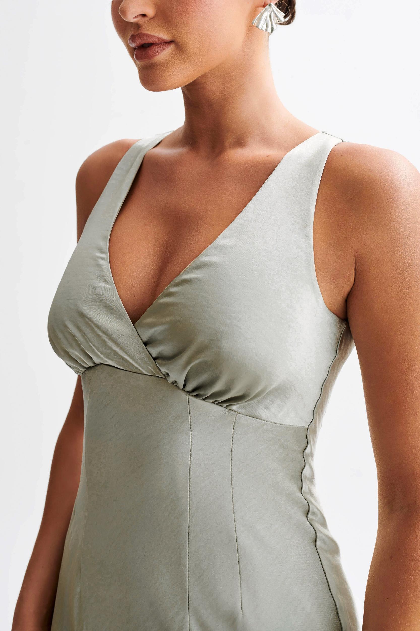 Meghan Satin Maxi Dress - Sage Product Image