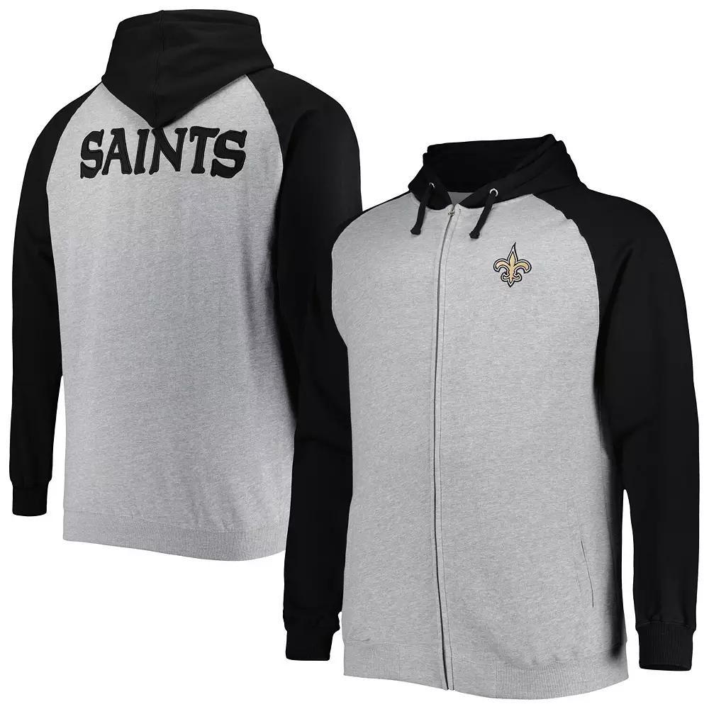 Men's Heather Gray New Orleans Saints Big & Tall Fleece Raglan Full-Zip Hoodie Jacket, Size: 3XLT, Grey Product Image