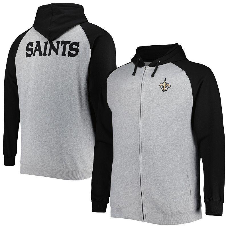 Men's Heather Gray New Orleans Saints Big & Tall Fleece Raglan Full-Zip Hoodie Jacket, Size: 3XLT, Grey Product Image