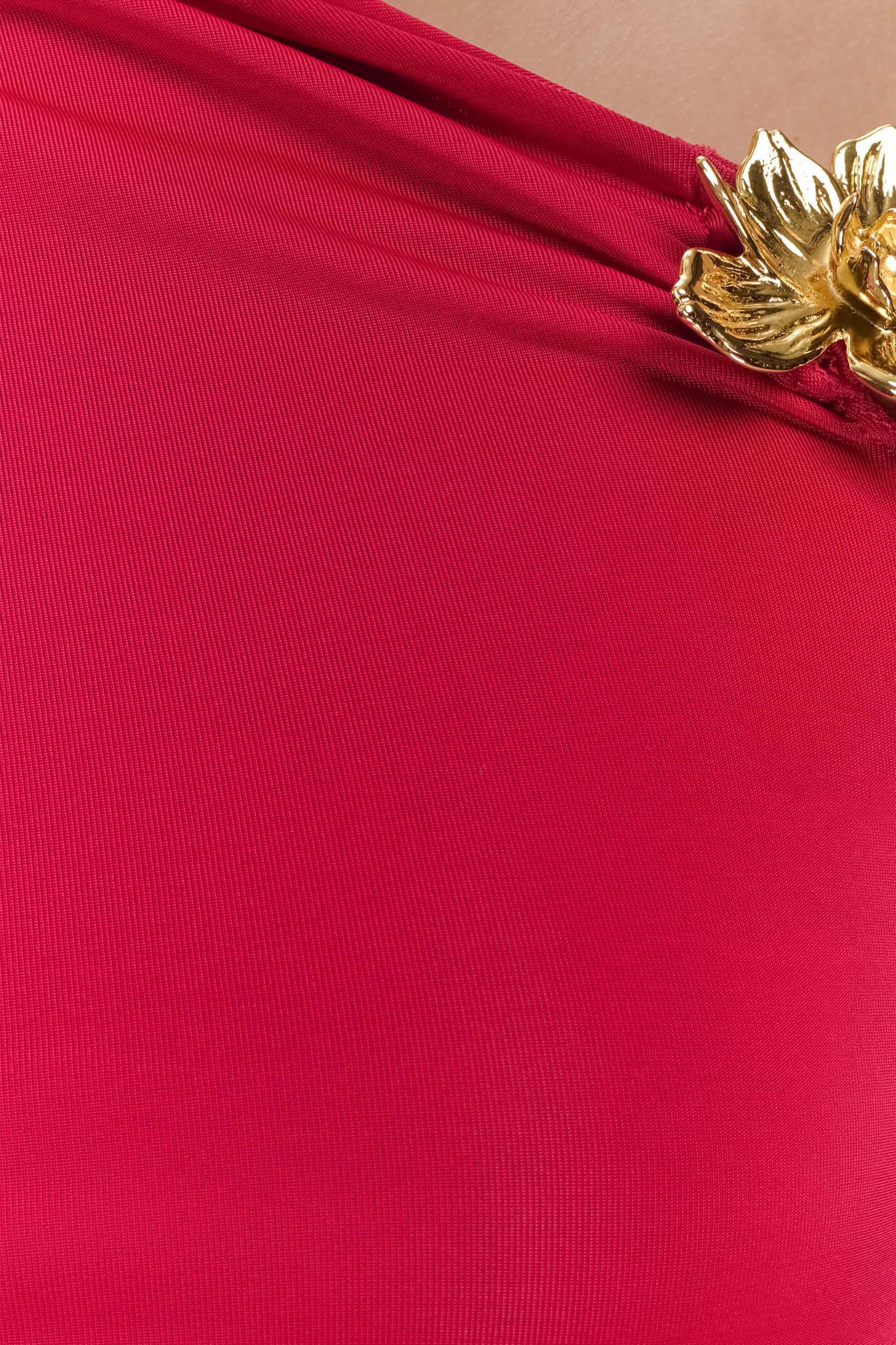 Ainsley Asymmetrical Long Sleeve Top With Floral Hardware - Fuchsia Pink Product Image