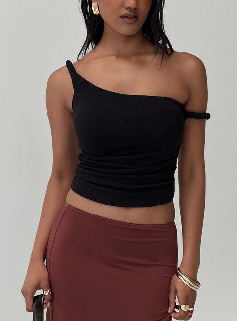 Messenger One Shoulder Top Black Product Image