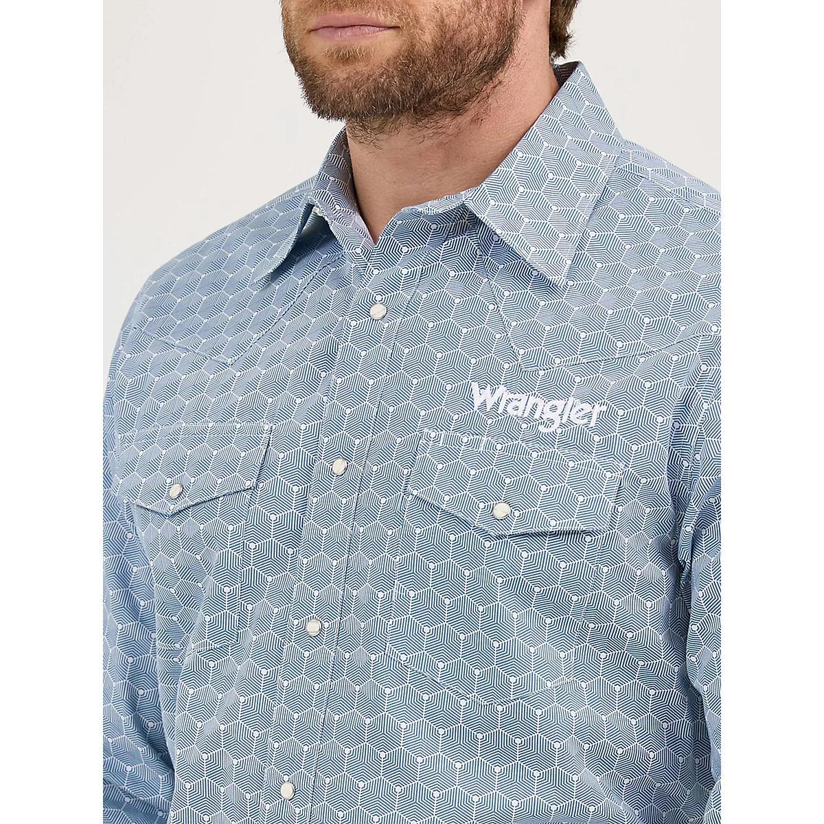 Men's Wrangler® Logo Long Sleeve Western Snap Shirt Hexagon Product Image