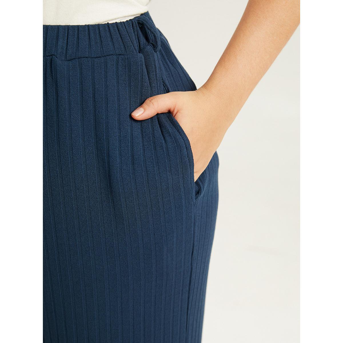 Plain Textured Wide Leg Sweatpants Indigo Plus Size Women Casual Dailywear Texture 18-20/2X Bloomchic Product Image
