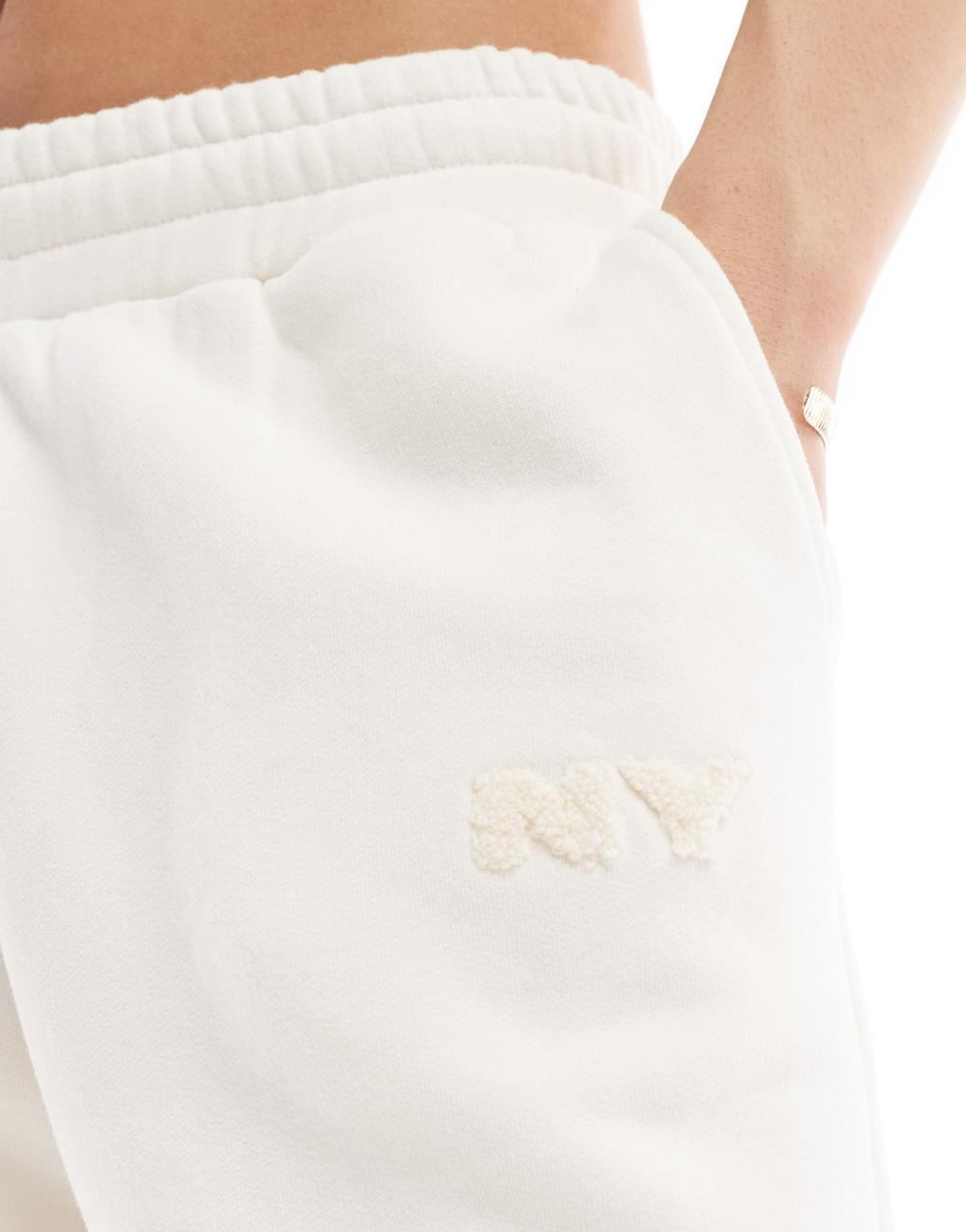 4th & Reckless embossed boucle NY logo sweatpants in cream - part of a set Product Image