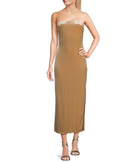 GB Velvet Strapless Side Slit Long Dress Product Image