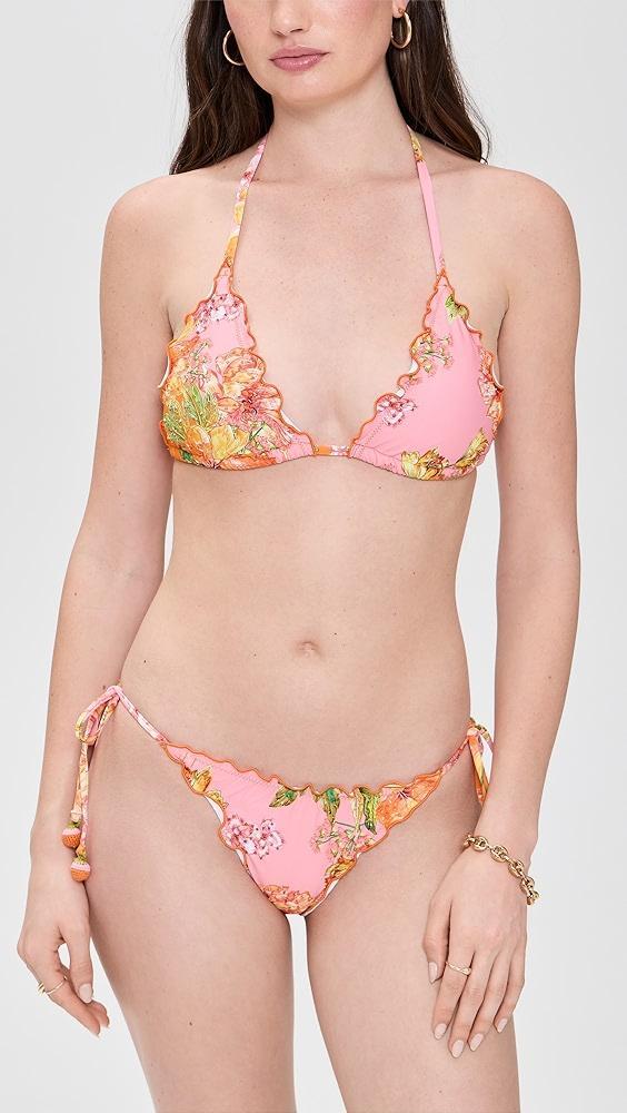 PQ Swim Embroidered Lettuce Edge Triangle Bikini Top | Shopbop Product Image