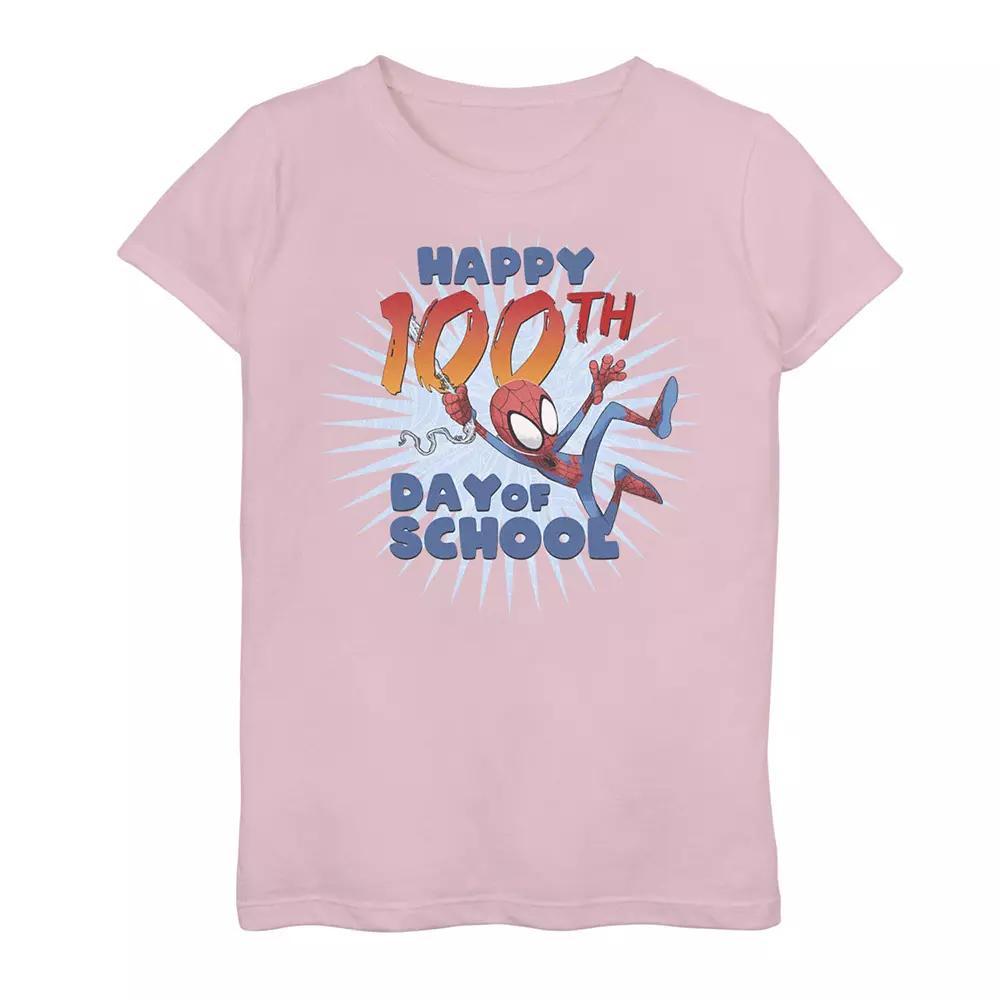 Girls 7-16 Marvel Spider-Man 100th Day Of School Text Tee, Girl's, Size: XL, Pink Product Image
