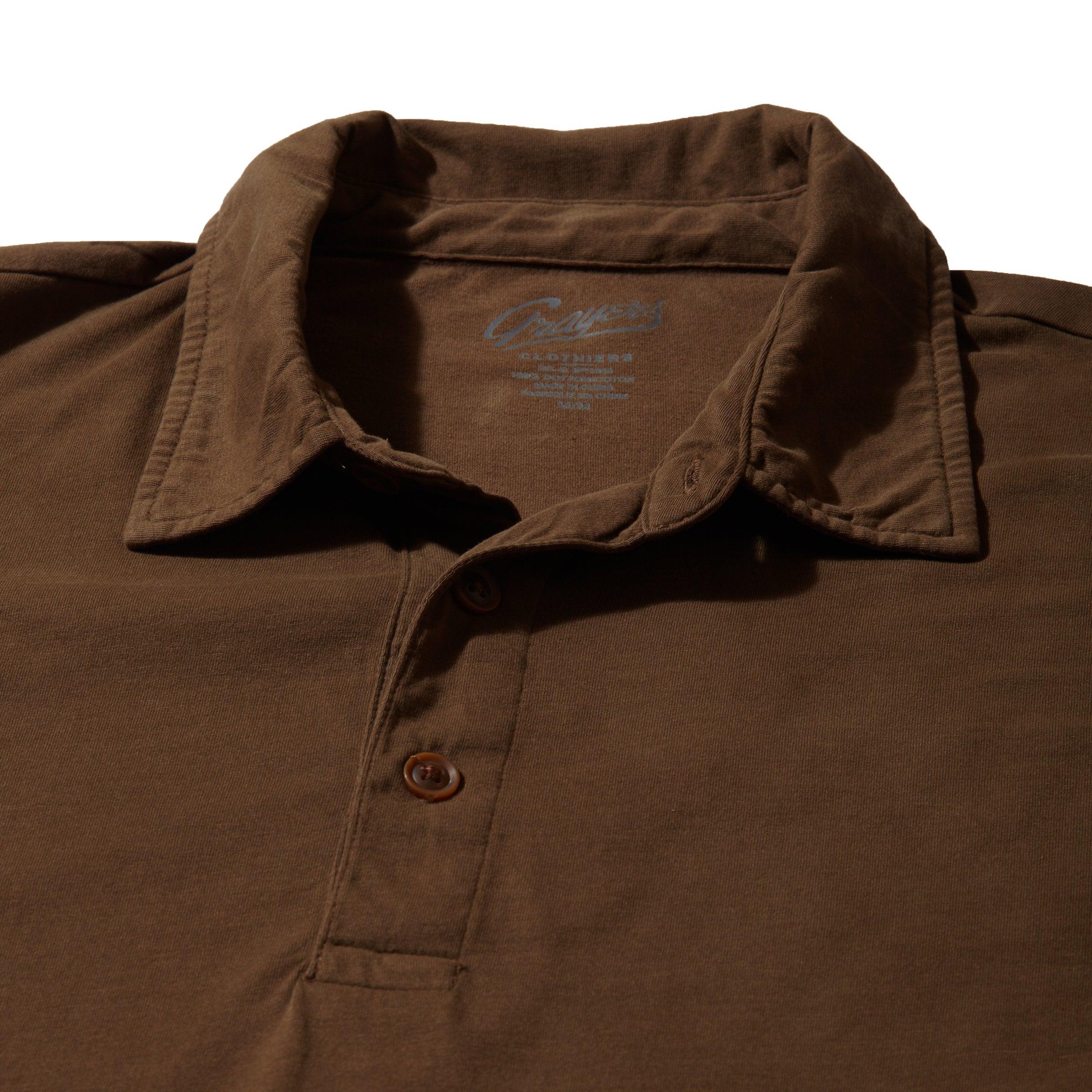 Pima Cotton Long Sleeve Polo - Dark Earth Product Image