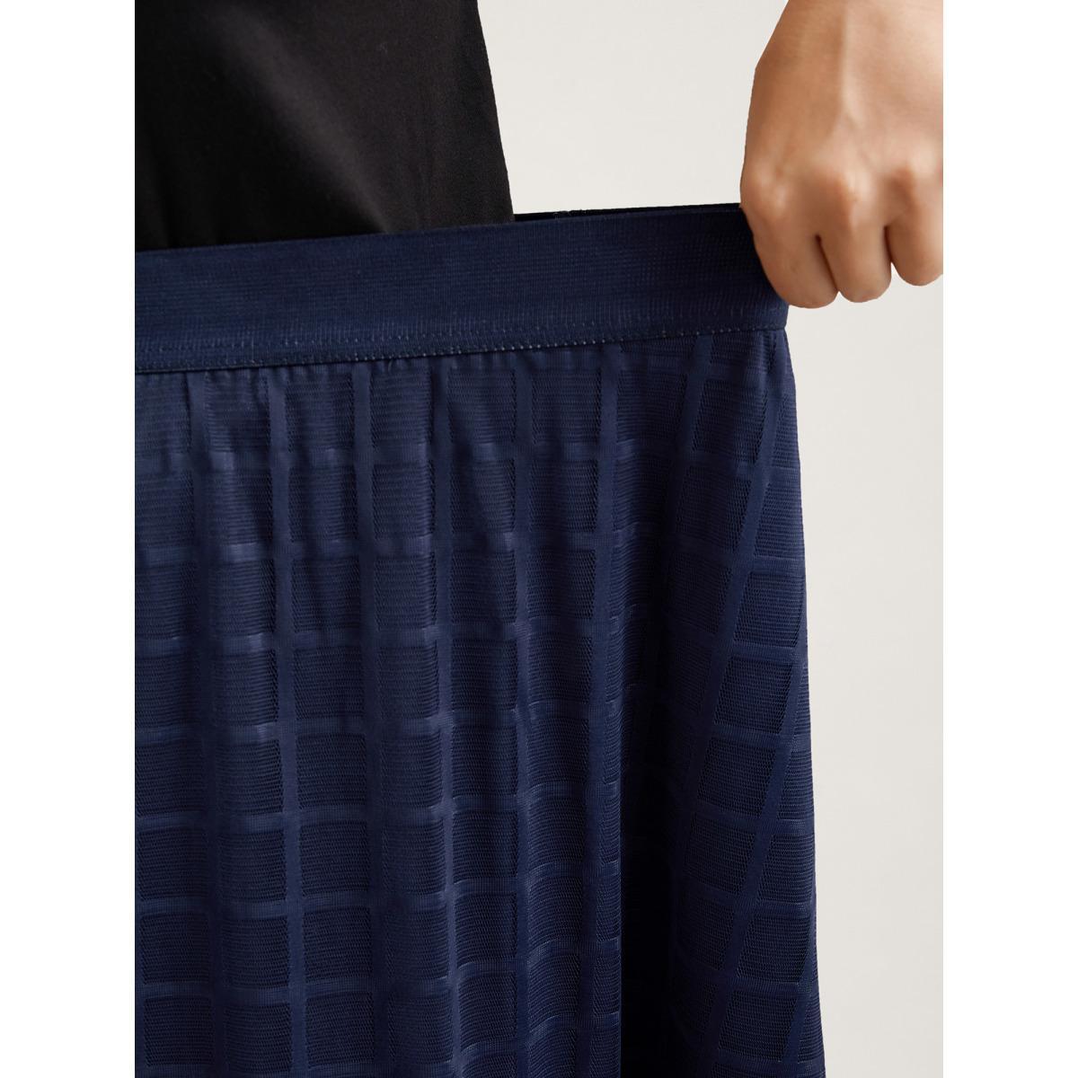Plus Size Plaid Pattern Pleated Line Midi Skirt Women Indigo Elegant Tiered No stretch Everyday Skirts BloomChic 12/L Product Image