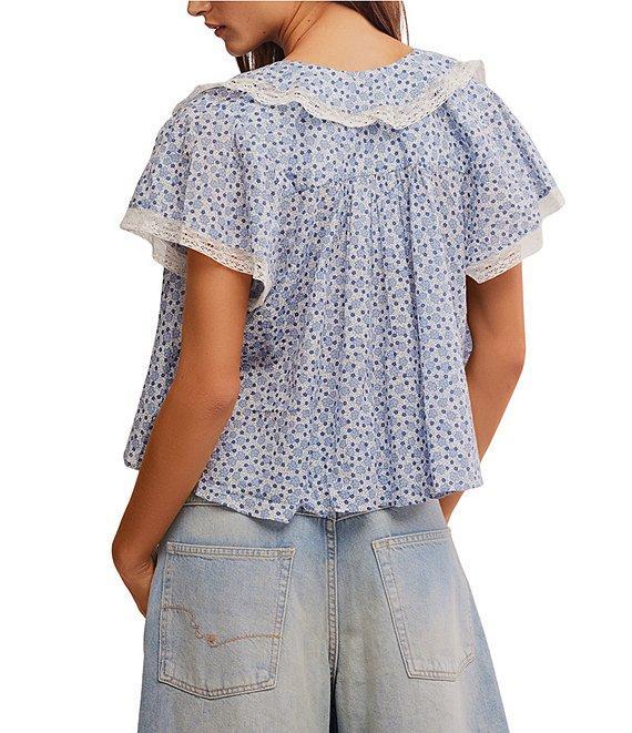 Free People Truly Yours Floral Print Split V Neck Short Sleeve Blouse Product Image
