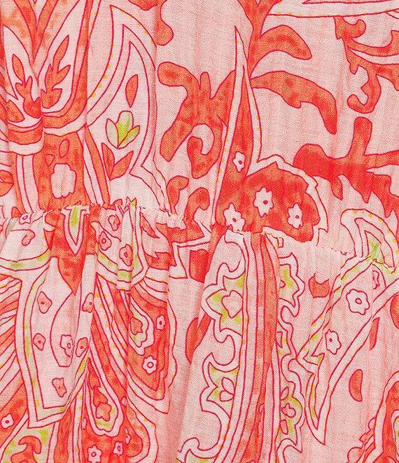 Calessa Petite Size Paisley V-Neck 3/4 Bishop Sleeve Tiered Midi Dress Product Image