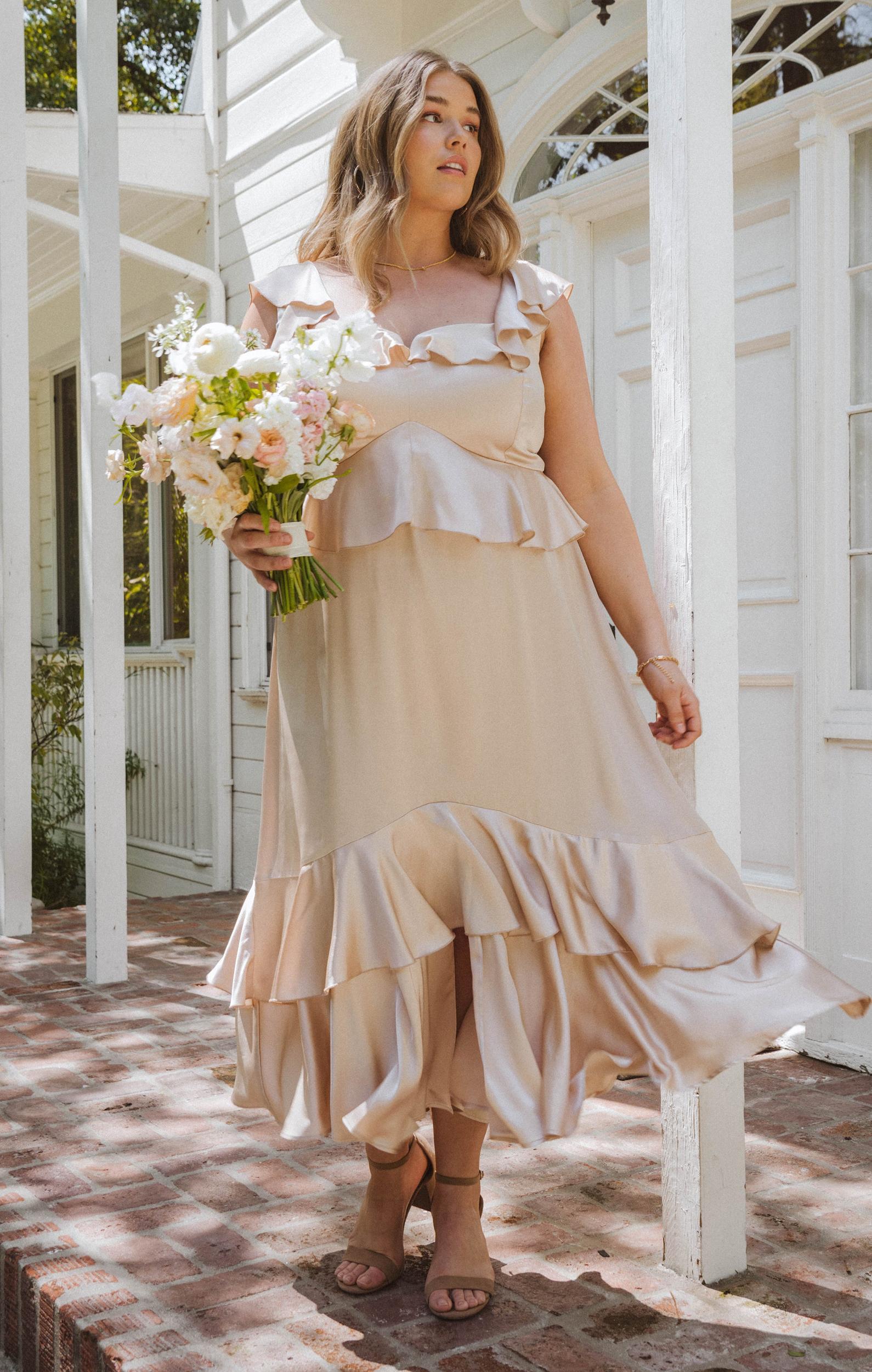 Reese Ruffle Dress ~ Champagne Luxe Satin Product Image