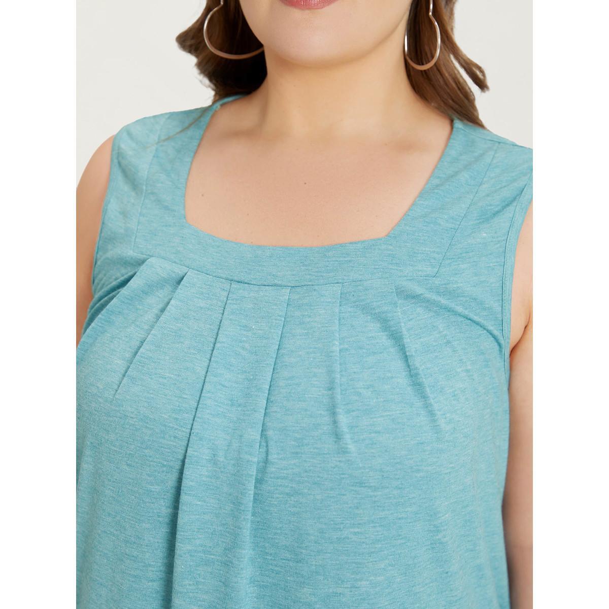 Plus Size Heather Plicated Detail Square Neck Tank Top Women Turquoise Casual Non U-neck Everyday Tank Tops Camis BloomChic 14-16/1X Product Image