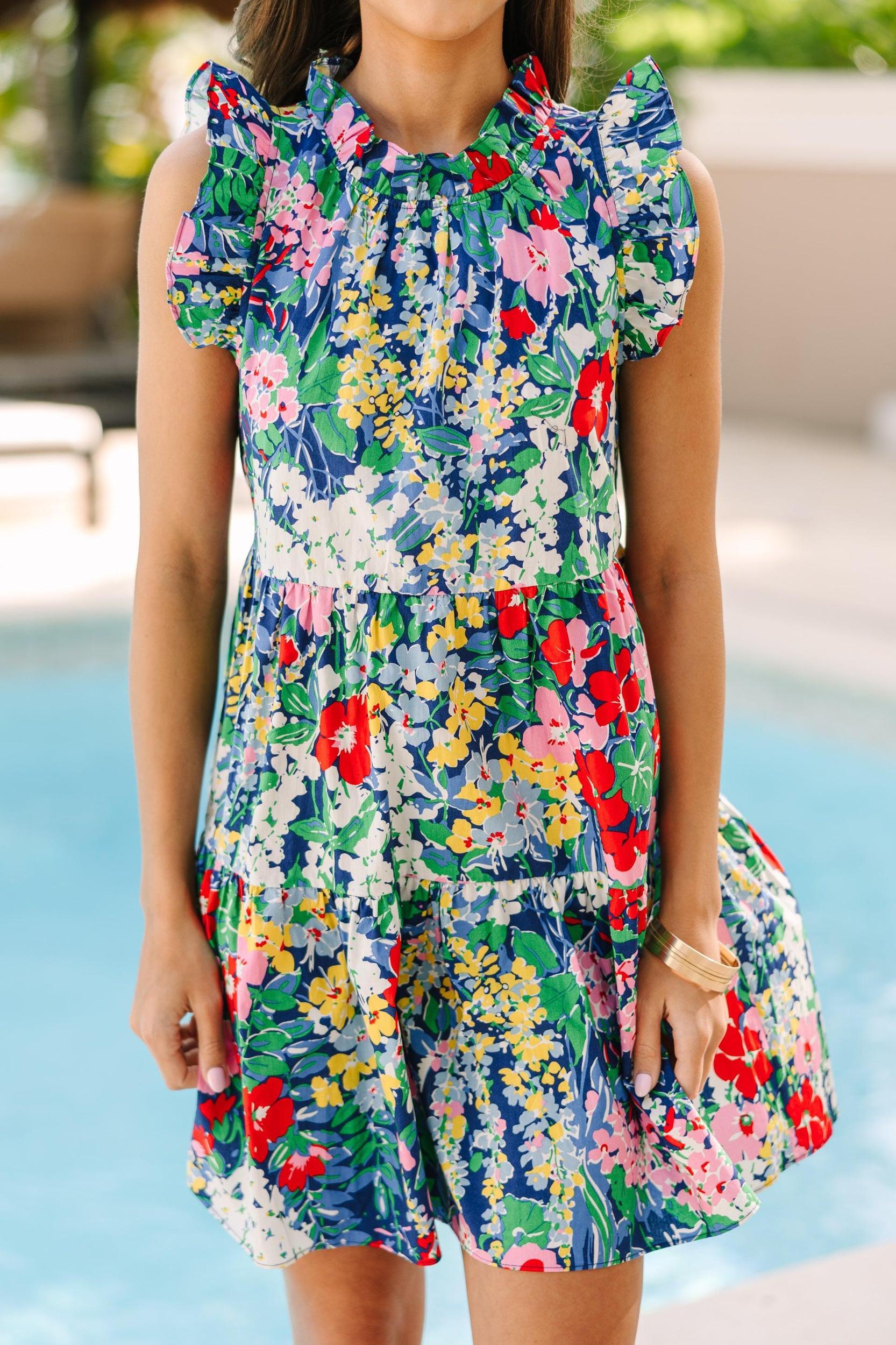What Dreams Are Made Of Navy Blue Floral Ruffled Dress Female Product Image
